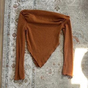 Orange Asymmetrical Ribbed Blouse